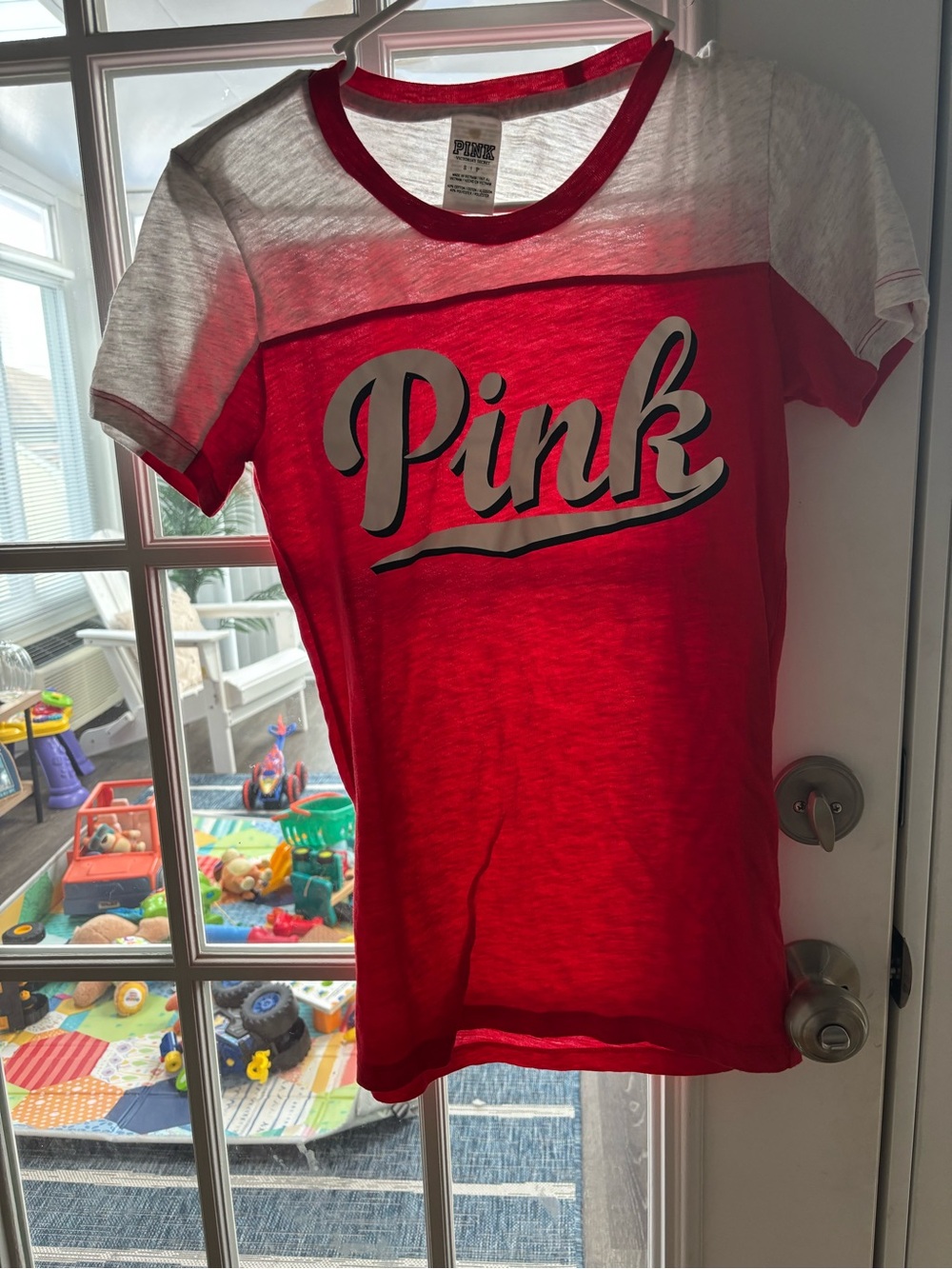 PINK Victoria's Secret woman Red and White Ringer Tee